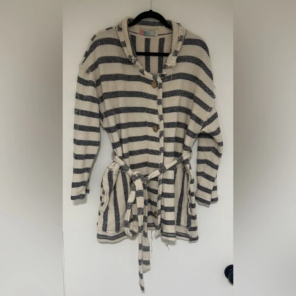 Free People Beach Women’s Myles Stripe Cardigan Navy and White Size Large